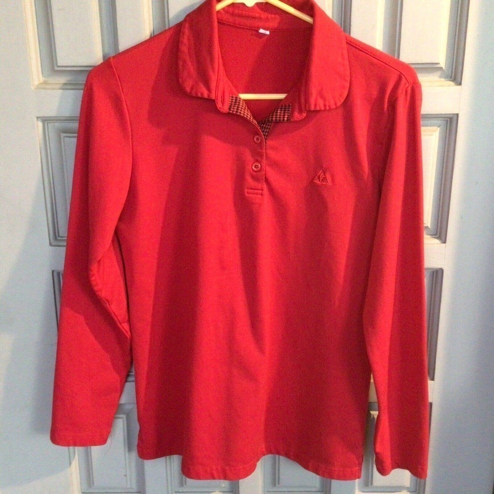 Unbranded TShirt SzL Red Henley/Collar Rooster Logo NWOT Nice